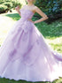 Lace Organza Ball Gown Strapless Purple Prom Dress LBQ1419
